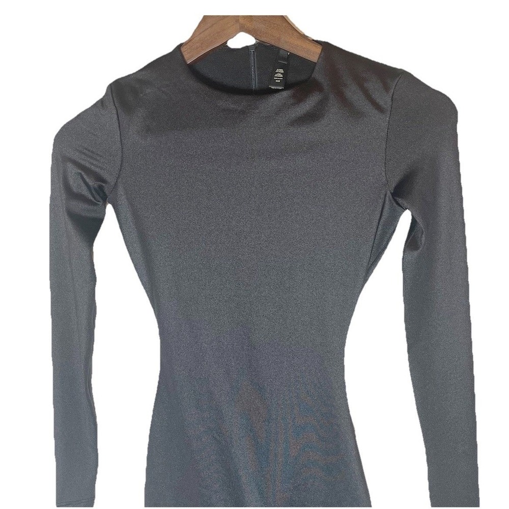 SKIMS Shine Mock Neck Long Sleeve Bodysuit Black Bodycon Sculpting XXS - Picture 3 of 6
